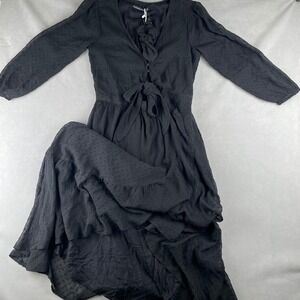 Abercrombie & Fitch Dress Womens Black Swiss Dot Ruffle Wrap Midi Tie Whimsigoth